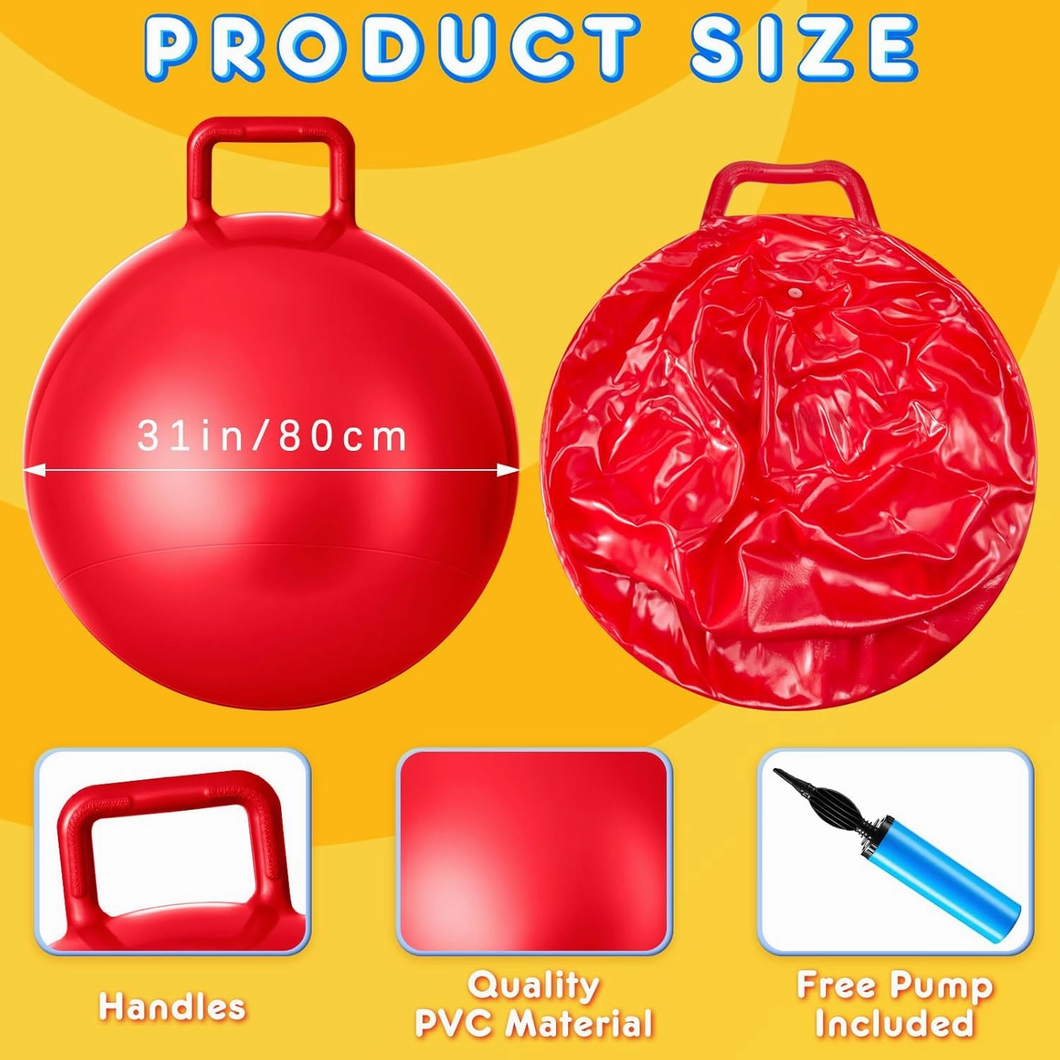 Meooeck 9 Pcs Hopper Ball Outdoor Bouncy Balls with Handles and Air Pump Jumping Hopping Ball for Games Exercise