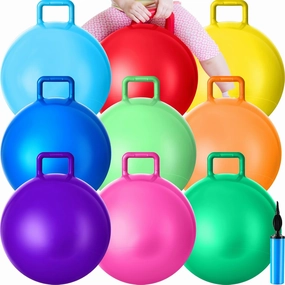 Meooeck 9 Pcs Hopper Ball Outdoor Bouncy Balls with Handles and Air Pump Jumping Hopping Ball for Games Exercise