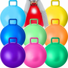 Meooeck 9 Pcs Hopper Ball Outdoor Bouncy Balls with Handles and Air Pump Jumping Hopping Ball for Games Exercise