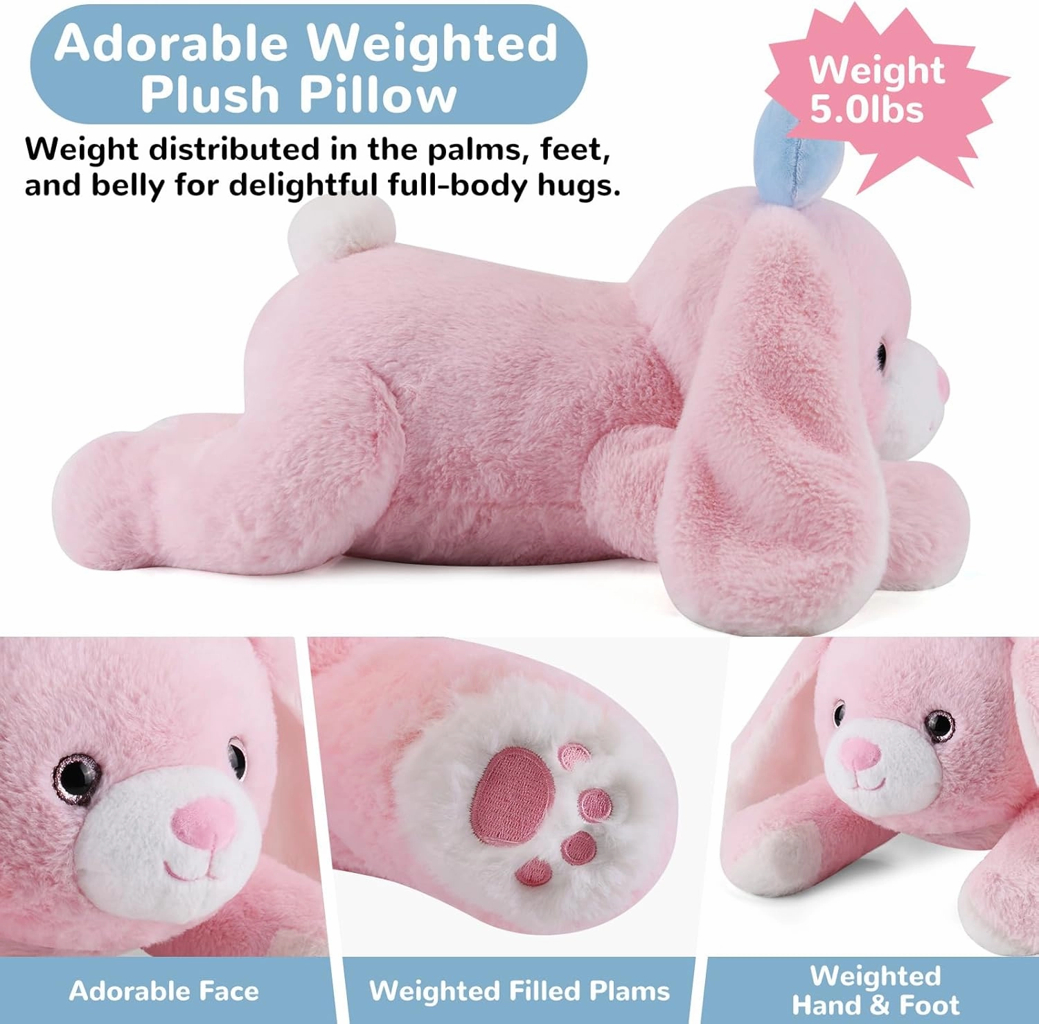 meowtastic Easter Bunny Weighted Stuffed Animals - Easter Rabbit Stuffed Animals, Large Bunny Weighted Plush Pillow - Cute Plush Toys Gifts for Kids & Adults (28" 5.0 lbs)