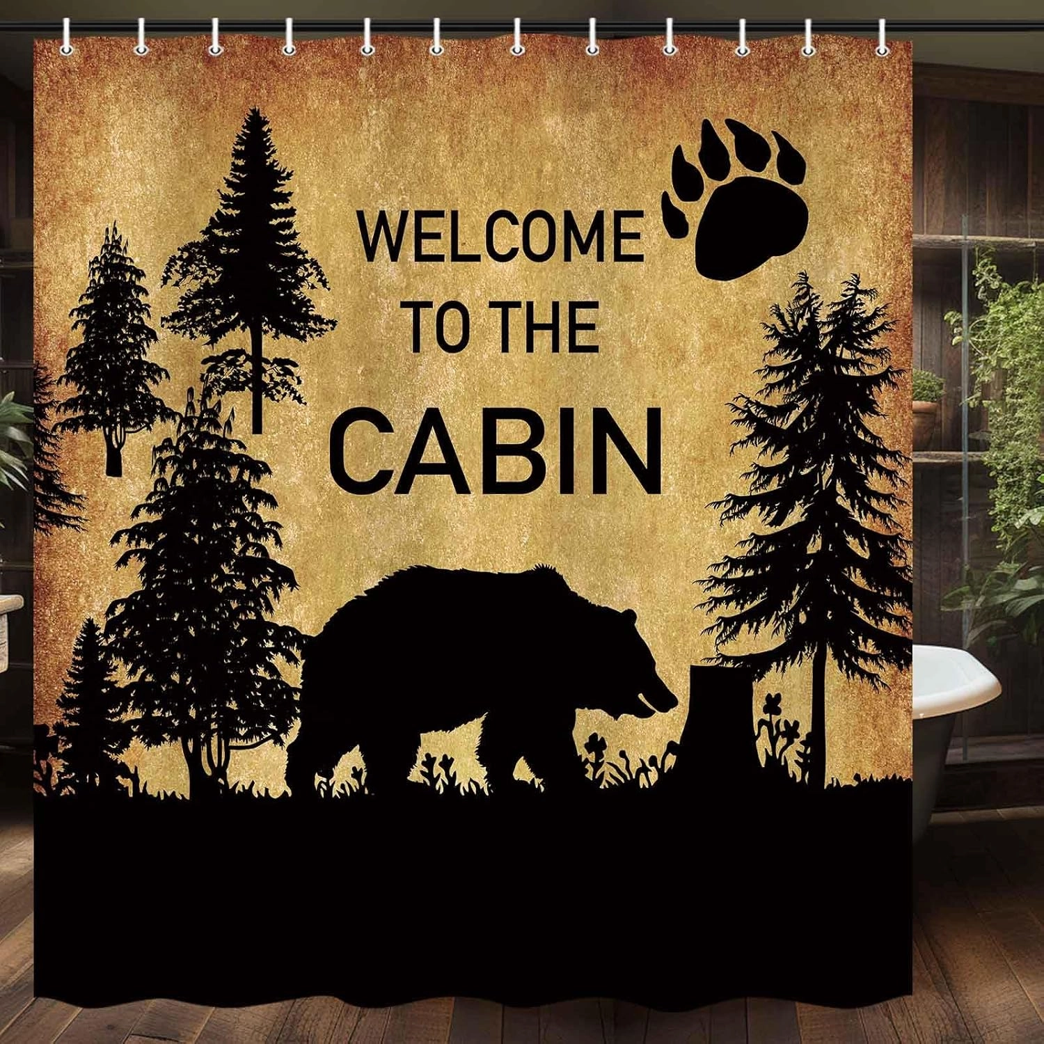 MERCHR Country Style Bear Shower Curtain, Wild Animal Forest Decor Rustic Cabin Shower Curtains Bathroom Waterproof Cloth 71 X 71 Inch, Hooks Included