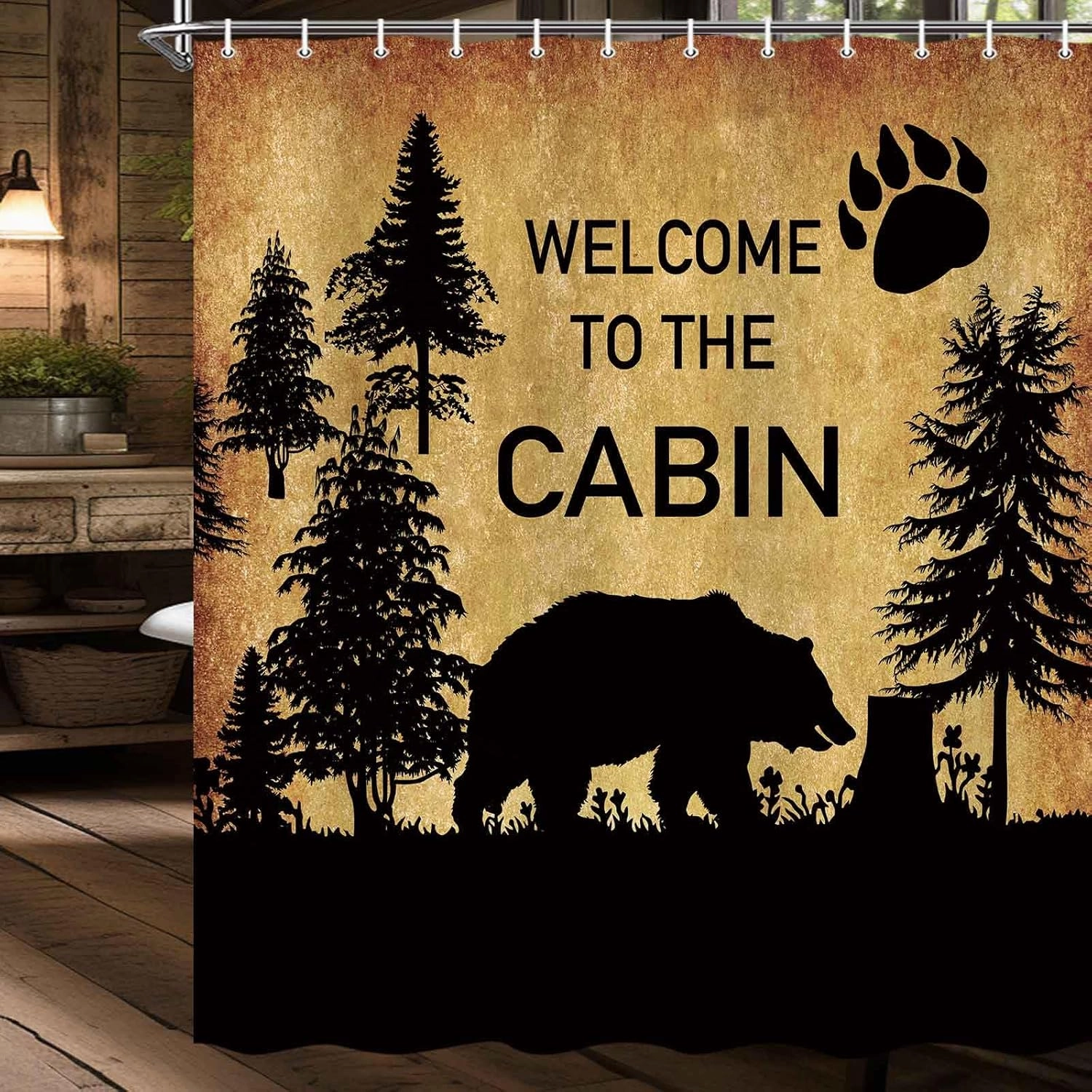 MERCHR Country Style Bear Shower Curtain, Wild Animal Forest Decor Rustic Cabin Shower Curtains Bathroom Waterproof Cloth 71 X 71 Inch, Hooks Included