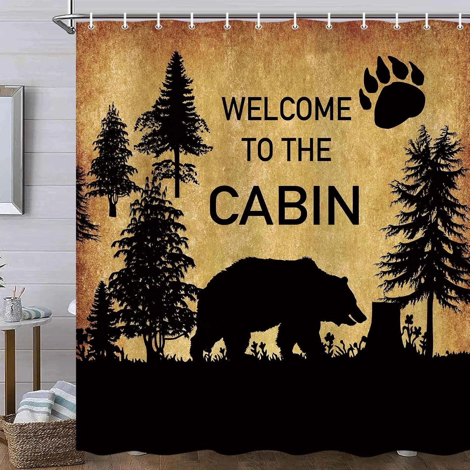 MERCHR Country Style Bear Shower Curtain, Wild Animal Forest Decor Rustic Cabin Shower Curtains Bathroom Waterproof Cloth 71 X 71 Inch, Hooks Included