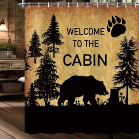 MERCHR Country Style Bear Shower Curtain, Wild Animal Forest Decor Rustic Cabin Shower Curtains Bathroom Waterproof Cloth 71 X 71 Inch, Hooks Included