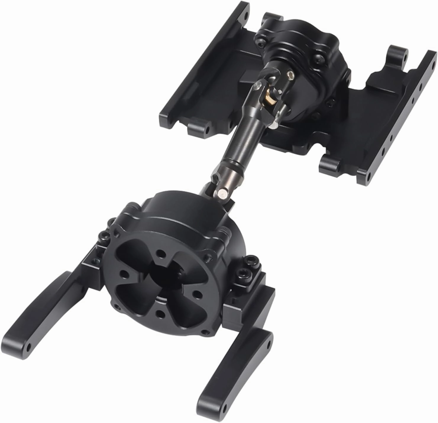 Metal Front Planetary Gearbox Transfer Case Transmission Drive Shaft Skid Plate Set for 1/10 RC Rock Crawler SCX10 II 90046 Chassis Metal Prefixal Gearbox Upgrade (Black)