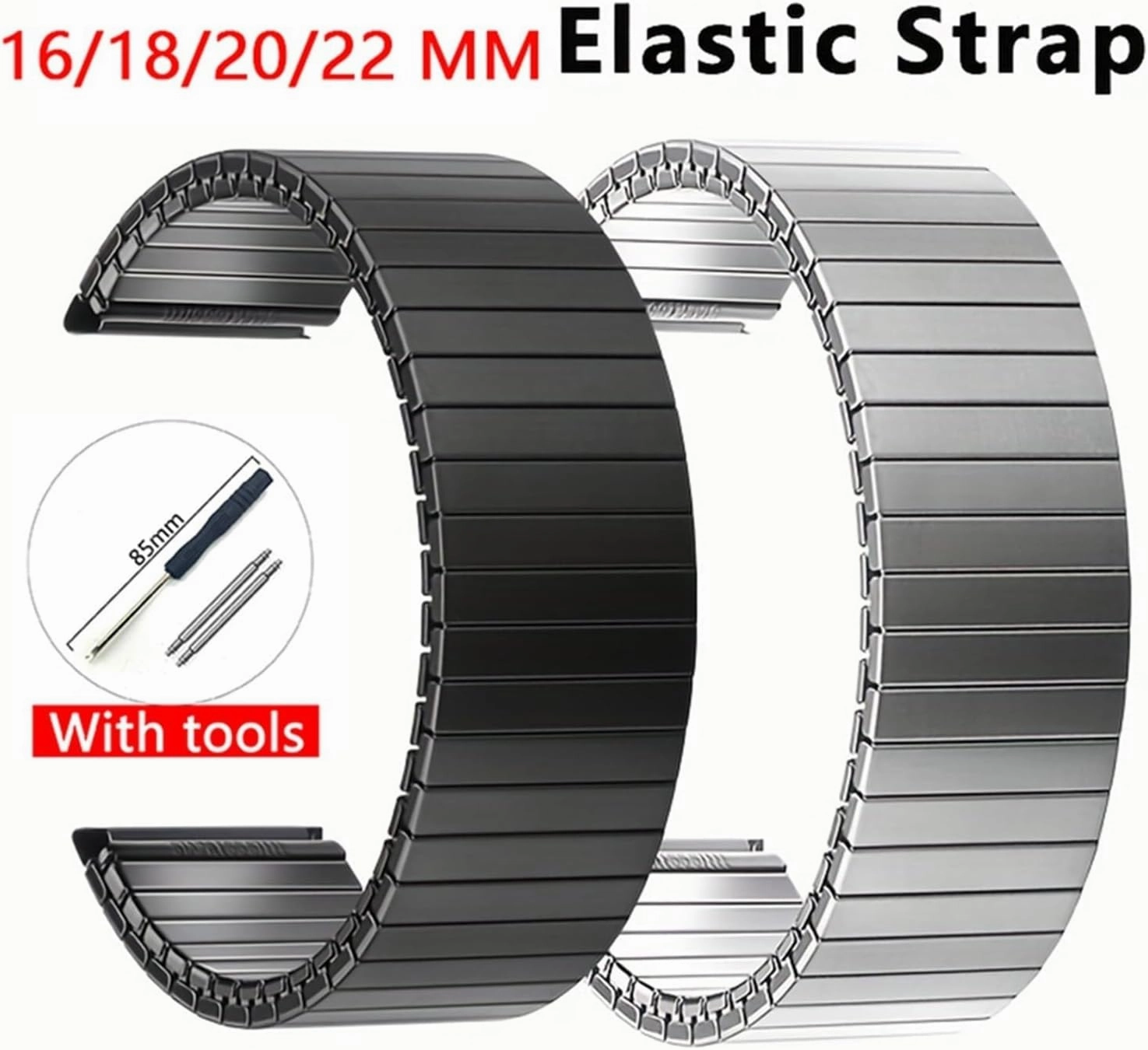 Metal Smart Watch Strap Stainless Steel Elastic Watch Band Elastic Expansion Stretch Band 16mm 18mm 20mm 22mm Replacement Wristband