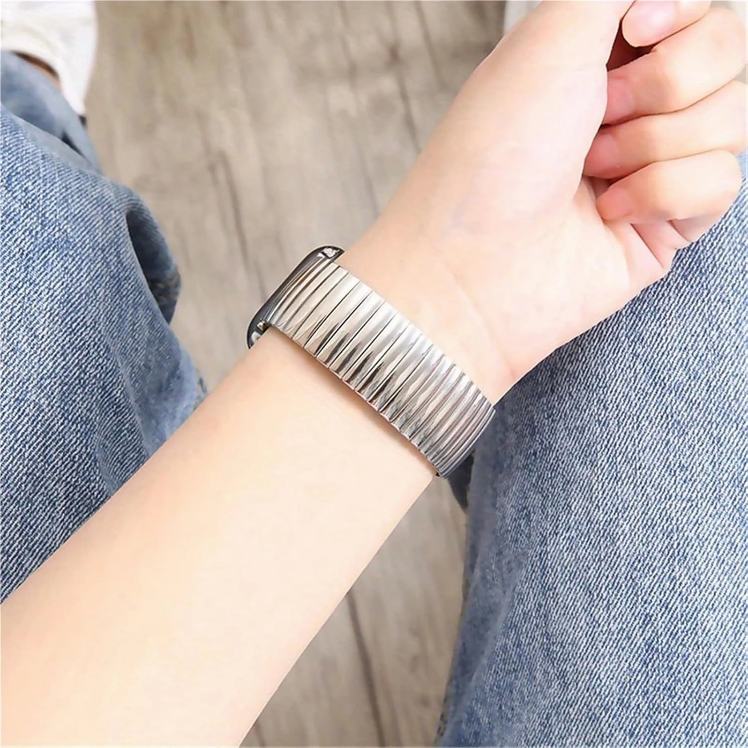 Metal Smart Watch Strap Stainless Steel Elastic Watch Band Elastic Expansion Stretch Band 16mm 18mm 20mm 22mm Replacement Wristband