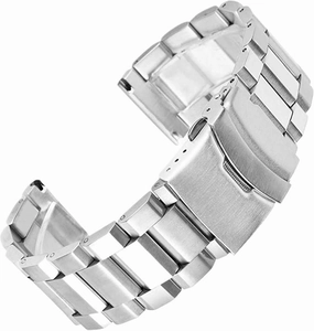 Metal Strap 18mm 20mm 22mm 24mm Strap Stainless Steel Bracelet Three Bead Wristband Folding Buckle Unisex Strap(Silver,24mm)