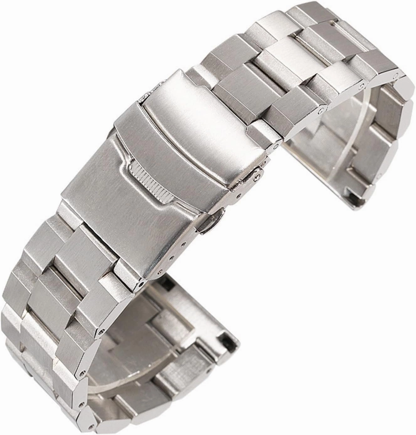 Metal Strap 18mm 20mm 22mm 24mm Strap Stainless Steel Bracelet Three Bead Wristband Folding Buckle Unisex Strap(Silver,24mm)