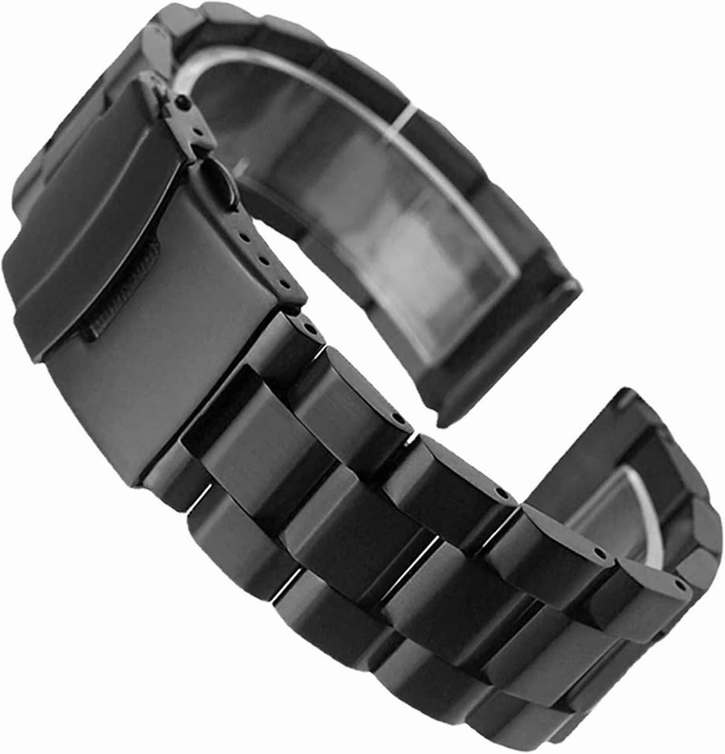 Metal Strap 18mm 20mm 22mm 24mm Strap Stainless Steel Bracelet Three Bead Wristband Folding Buckle Unisex Strap(Silver,24mm)