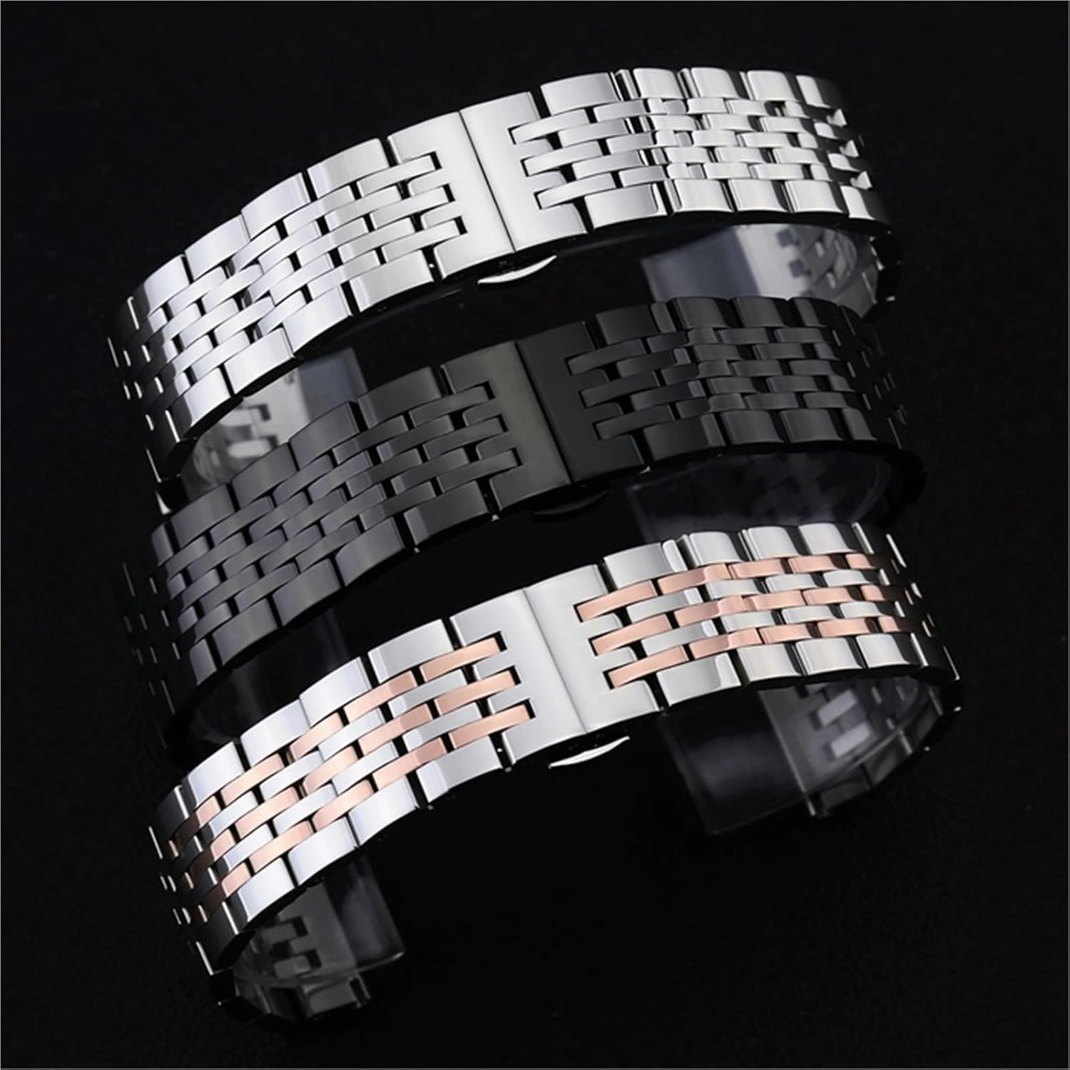 Metal Watch Band Solid Stainless Steel Bracelet Folding Clasp 18mm 20mm Universal Replacement Strap for Smart Watch Quartz Watch