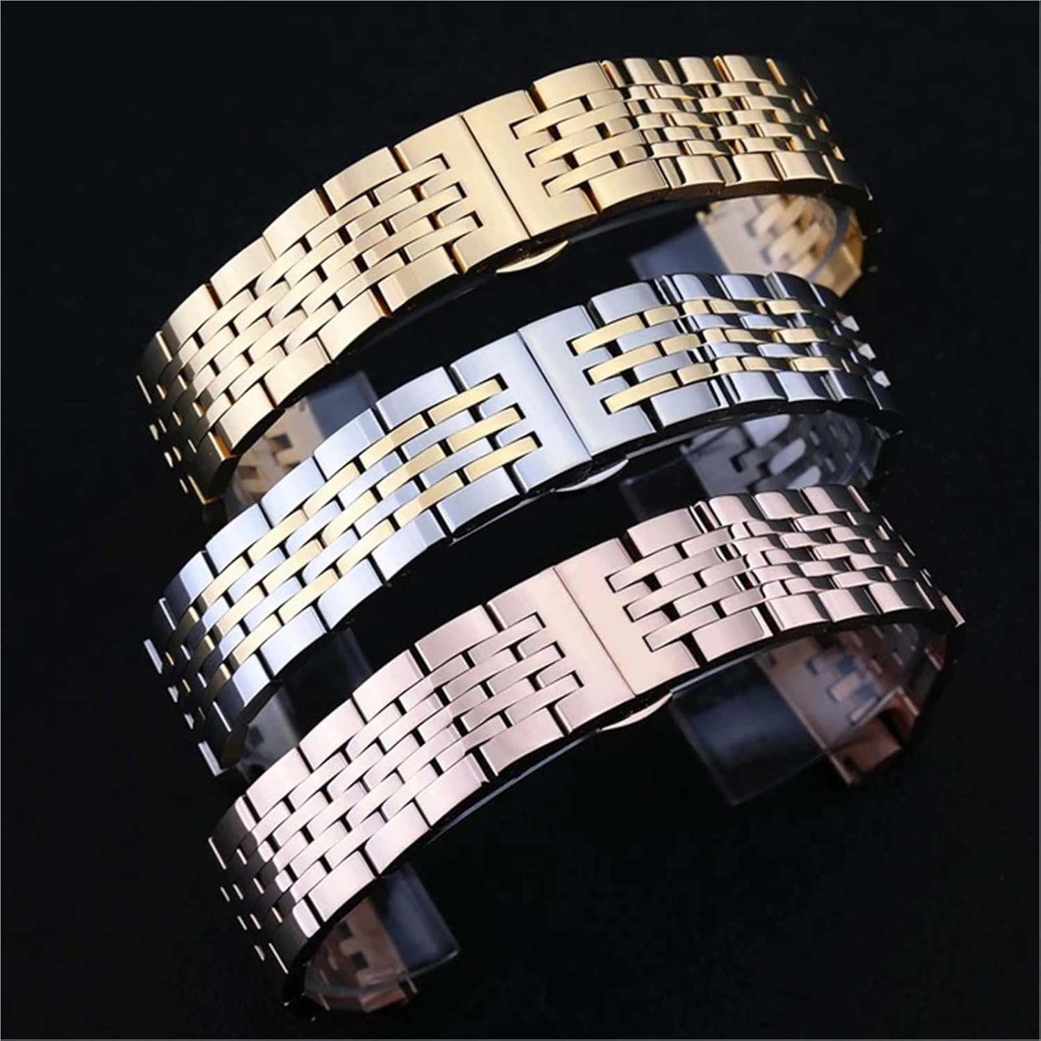 Metal Watch Band Solid Stainless Steel Bracelet Folding Clasp 18mm 20mm Universal Replacement Strap for Smart Watch Quartz Watch