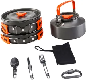 Milisten 1Set Portable Camping Cookware Durable Combination Cooking for Outdoor Bbq Hiking and Camping for People Orange Color