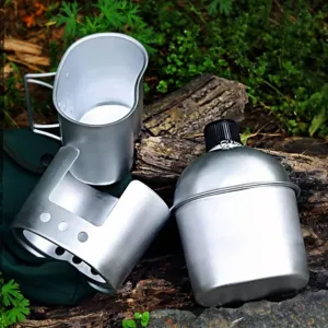 Military Mess Kit Stainless Steel Canteen Cup Tactical Survival Gear 4-Piece Set – Compact Durable & Portable for Camping Hiking Outdoor Adventures