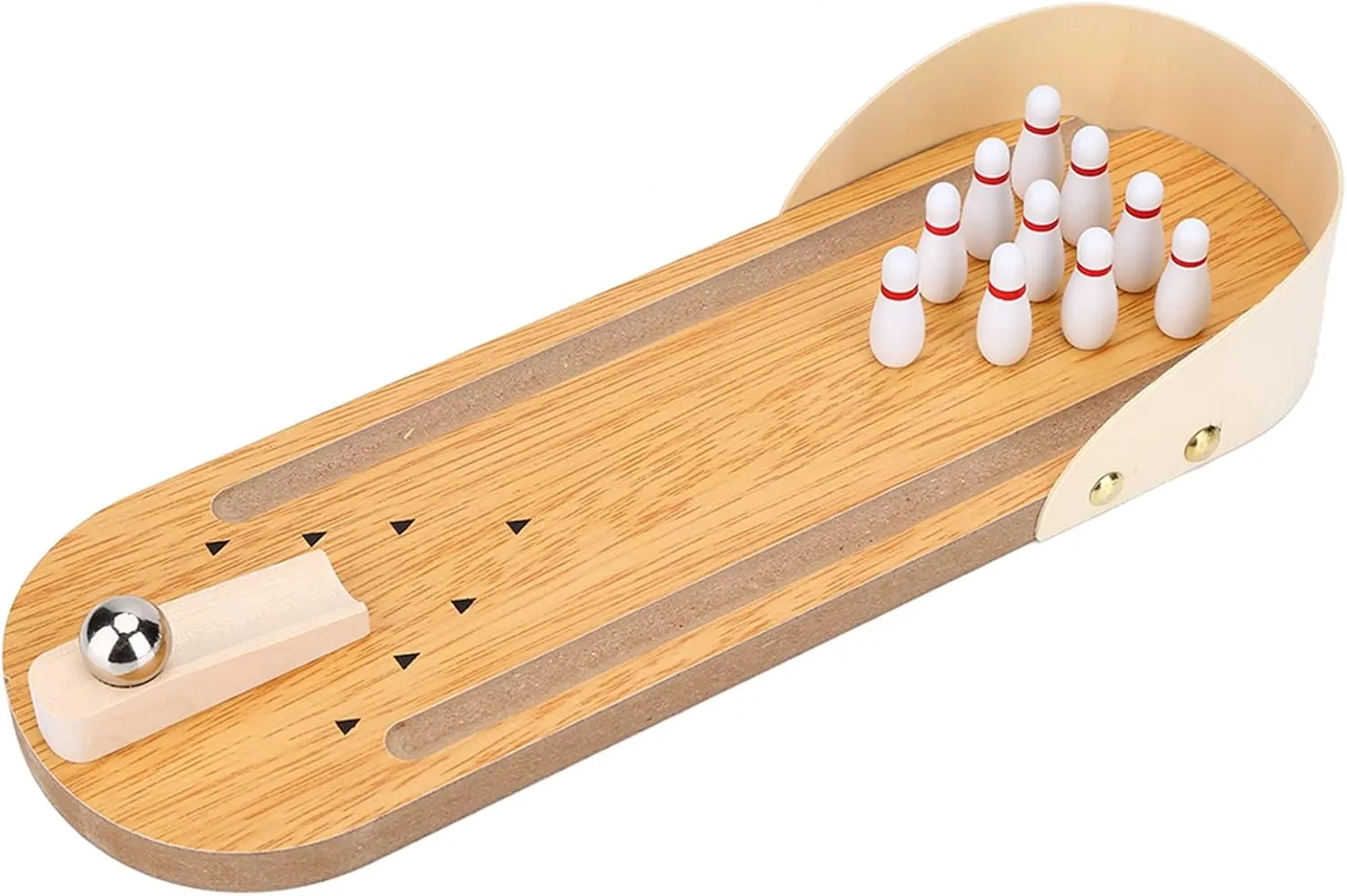 Mini Bowling Set, Wooden Desktop Toy for Kids Table Top Mini Bowling Game Set-, Adjustable Angle Ball 1 Set for Home and Office Fun