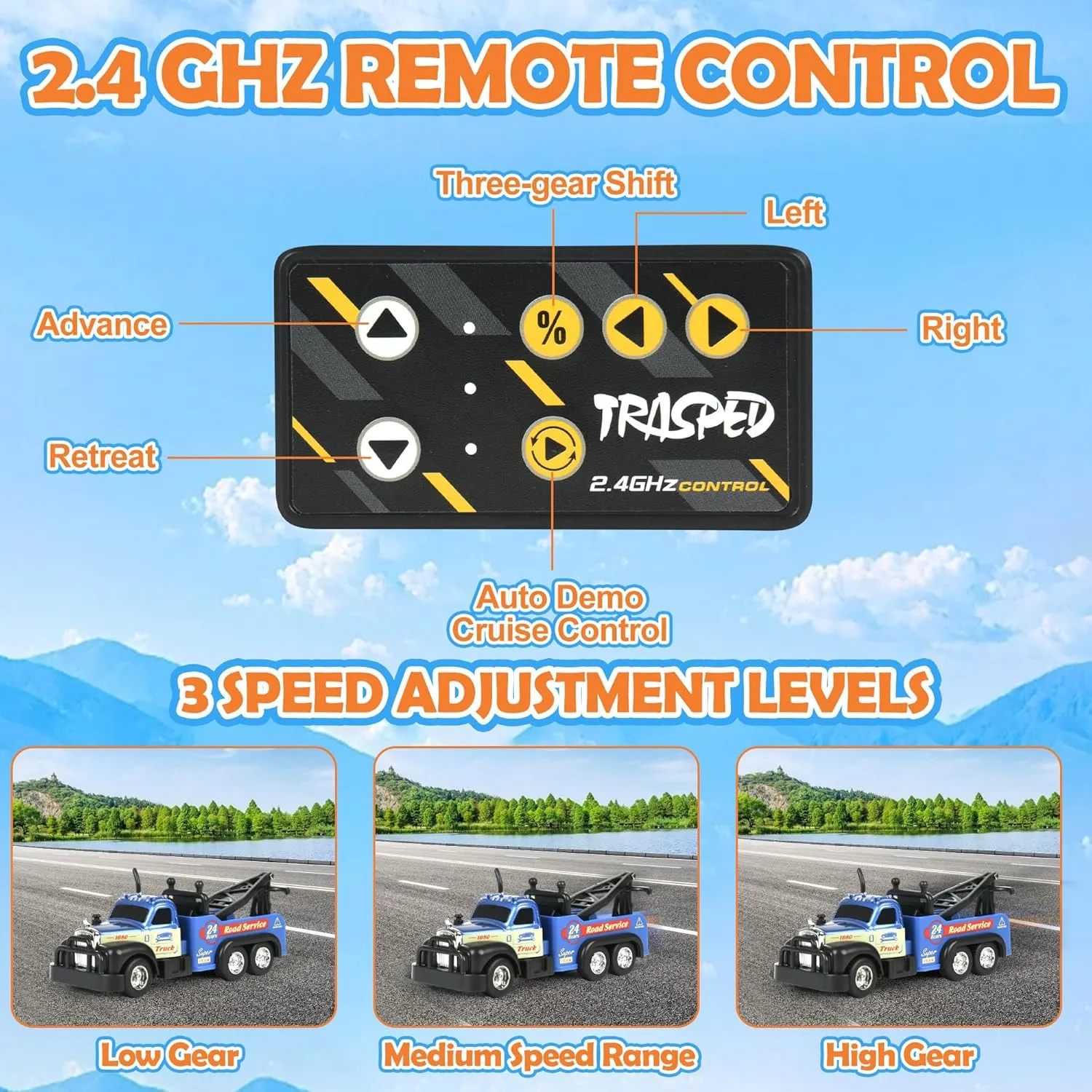 Mini RC Truck, 1/64 Scale Tow Truck Toy Remote Control Car with Lights, Mini Alloy Monster Trucks, 2.4GHz Remote & APP Control, Adjustable Speed & Steering (Dark Blue)