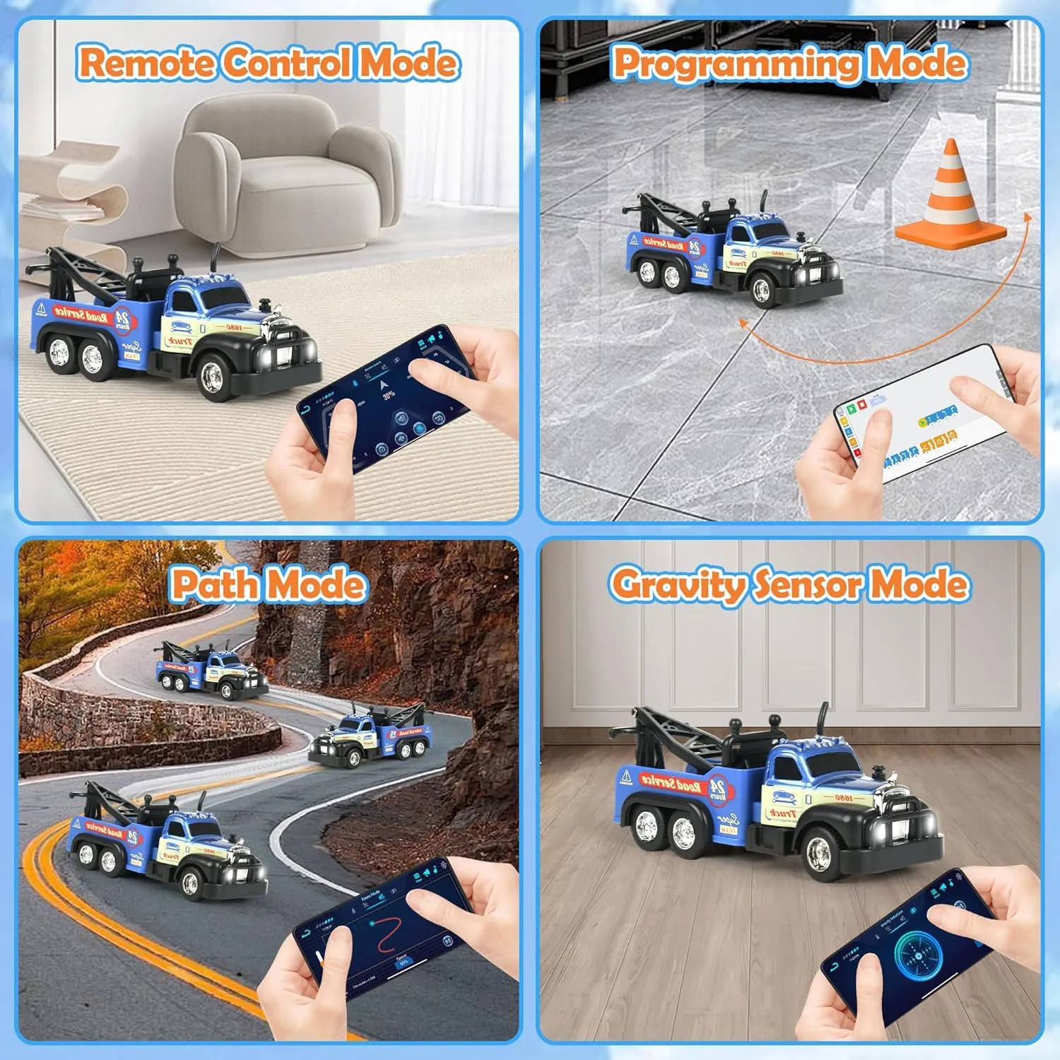 Mini RC Truck, 1/64 Scale Tow Truck Toy Remote Control Car with Lights, Mini Alloy Monster Trucks, 2.4GHz Remote & APP Control, Adjustable Speed & Steering (Dark Blue)