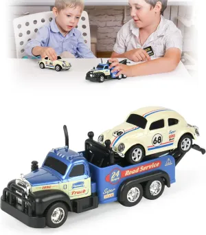 Mini RC Truck, 1/64 Scale Tow Truck Toy Remote Control Car with Lights, Mini Alloy Monster Trucks, 2.4GHz Remote & APP Control, Adjustable Speed & Steering (Dark Blue)