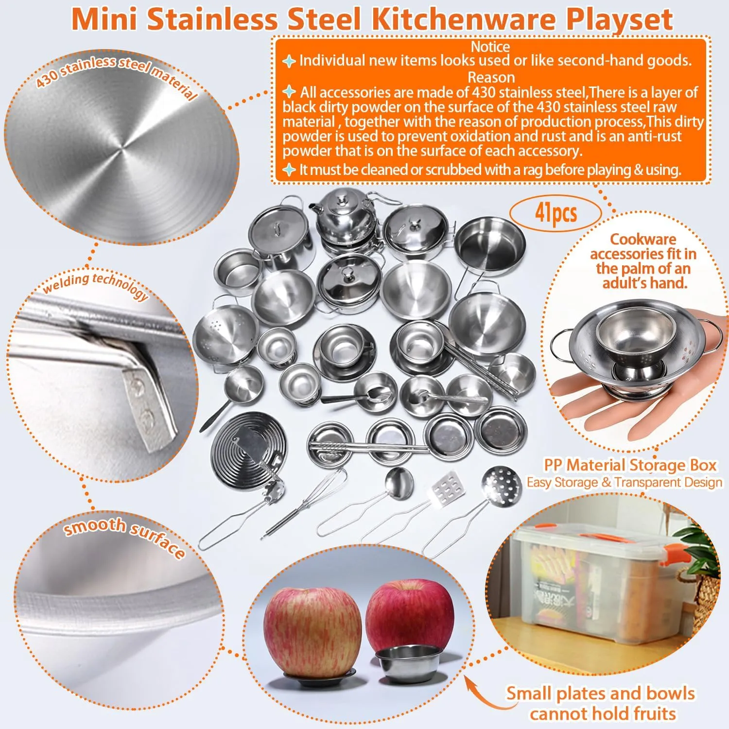 Mini Size Kids Kitchen Pretend Play Toys Accessories with Stainless Steel Cookware Pots and Pans Set,Classic Kitchen Accessories Cooking Utensils Set Tiny Role Play Cooking Play Toy for Kids Toddlers