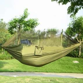 Minzan 600lbs Load-Bearing Hammock with Mosquito Net for Hiking, Camping, Beach (Green)