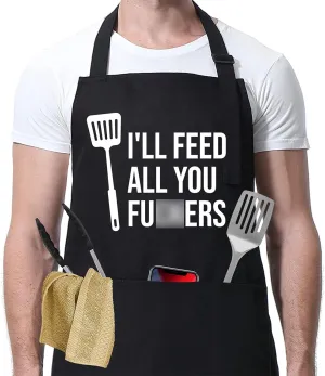 Miracu Funny Cooking Aprons for Men Women, Funny Dad Gifts for Mens Father, Mom - Mothers Day, Fathers Day, Birthday Gifts for Dad Step Brother Boyfriend Husband, Cool BBQ Grilling Kitchen Chef Apron