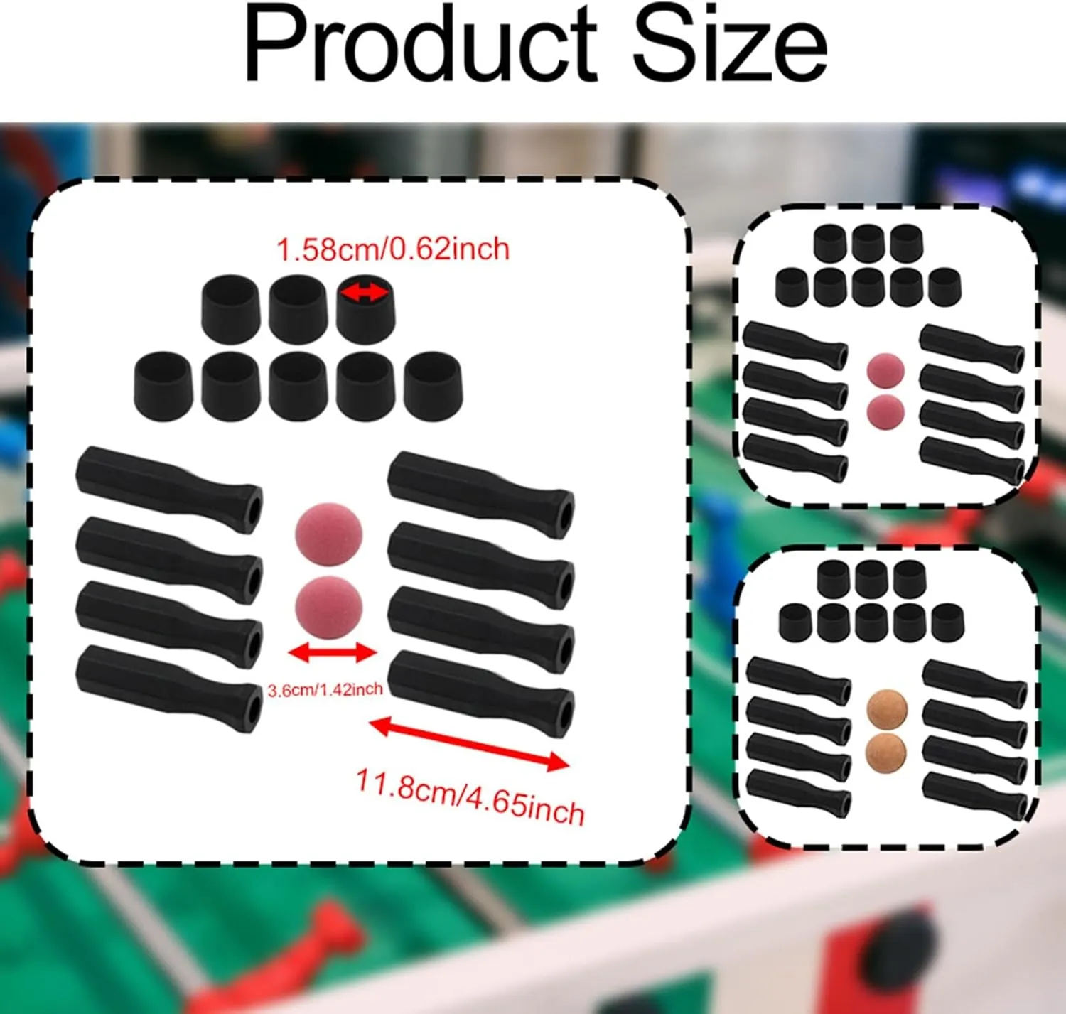 misppro Foosball Table Handles 18Pcs Set Standard Lightweight Mini Table Football Game Replacement Rod End Caps- Orange Ball