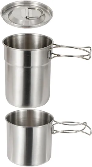 misppro Portable 2X Stainless Steel Camping Cup Kit w/Folding Handles for Outdoor Cooking Backpacking Hiking Travel