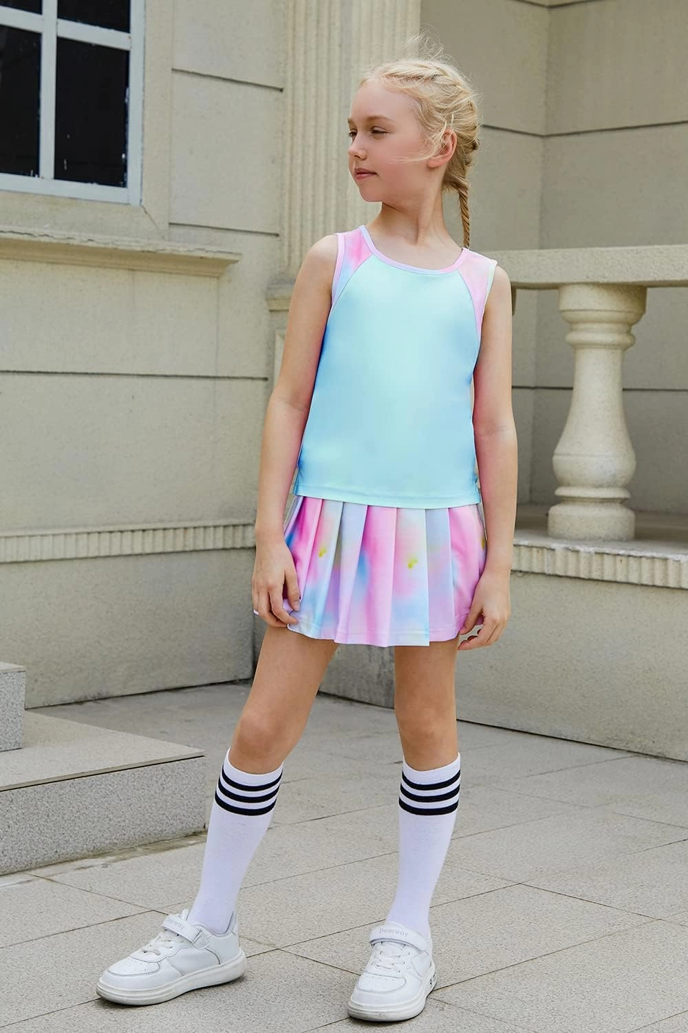 MODAFANS Girls Tennis Golf Pickball Dress Athletic Outfits Kids Tank Top and Skorts Sets