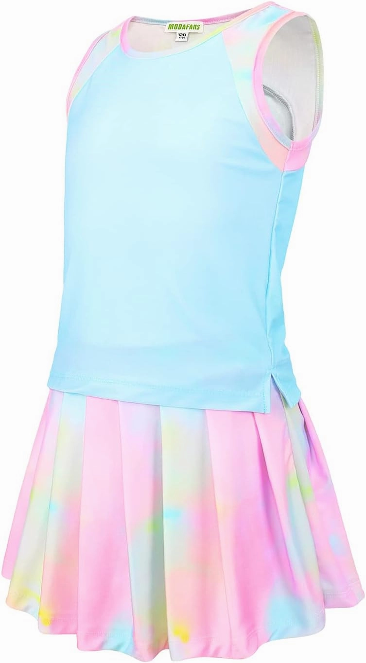 MODAFANS Girls Tennis Golf Pickball Dress Athletic Outfits Kids Tank Top and Skorts Sets