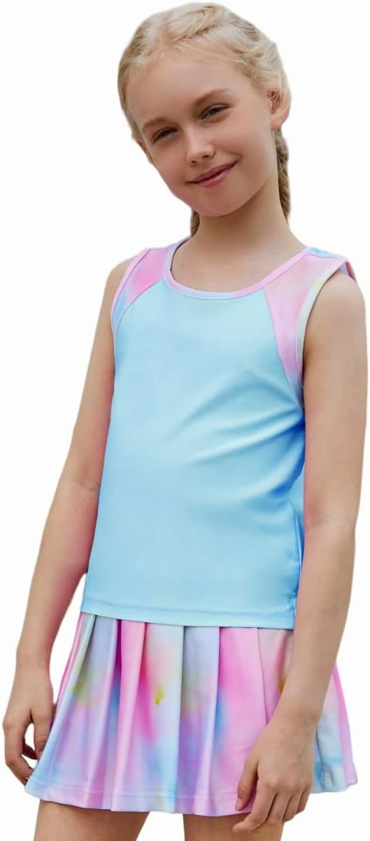 MODAFANS Girls Tennis Golf Pickball Dress Athletic Outfits Kids Tank Top and Skorts Sets