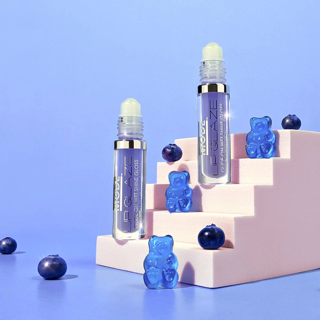MODE Lip Glaze Flavored Lip Gloss BLUEBERRY GUMMY BEAR Delicious Yummy Flavor, Roll On Sweet Wet Nourishing Shine, Hydrating Skincare Fruit Oils, Made in NY USA