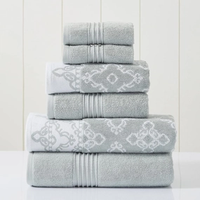 Modern Threads 6 Piece Set, 2 Bath Towels, 2 Hand Towels, 2 Washcloths Yarn Dyed Jacquard/Solid Towel Set Charlize Dark Sage