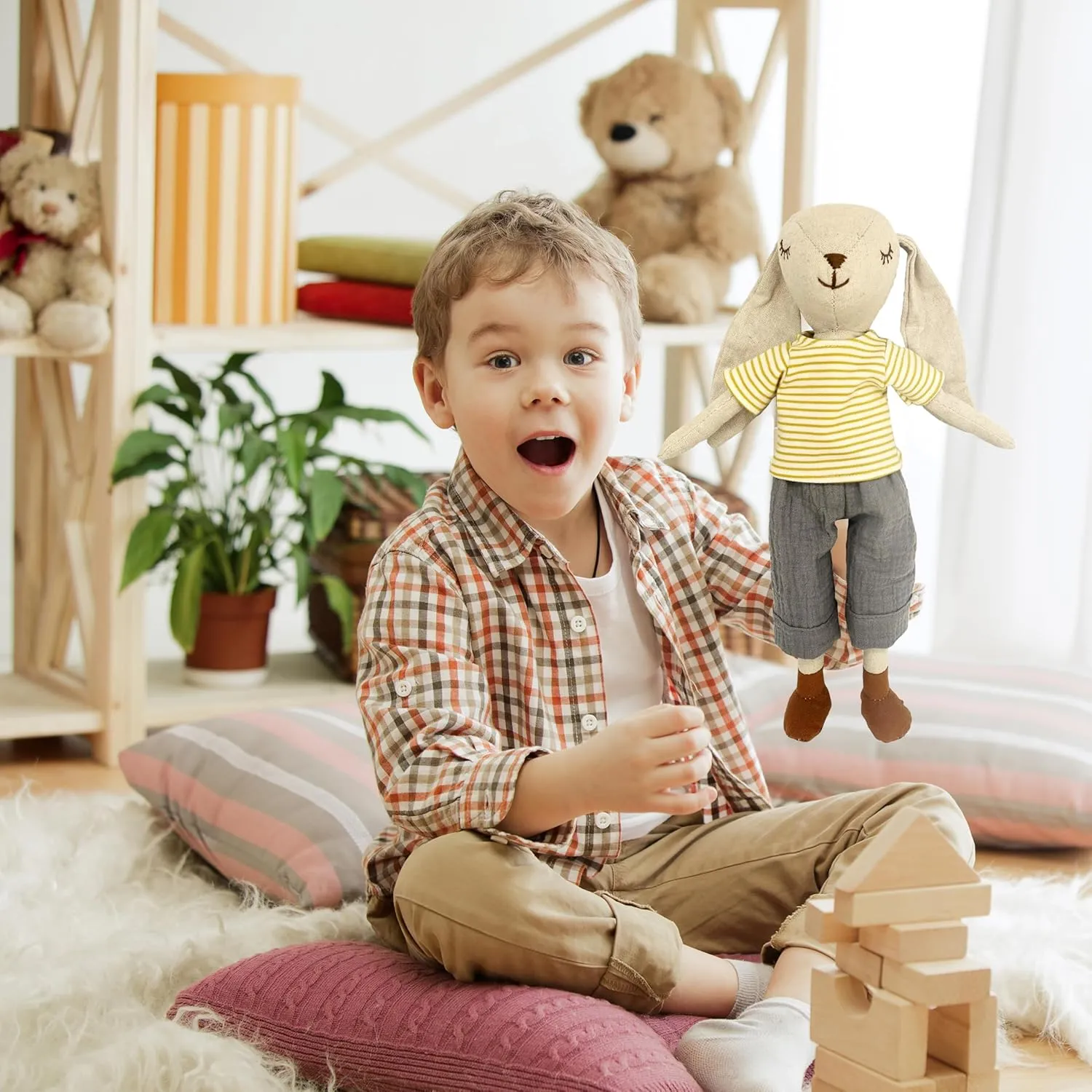 MON AMI Baxtor The Bunny Stuffed Animal Doll – 15”, Rabbit Plush Animal Doll, Use as Toy or Room Decor, Easter Gift for Kids of All Ages