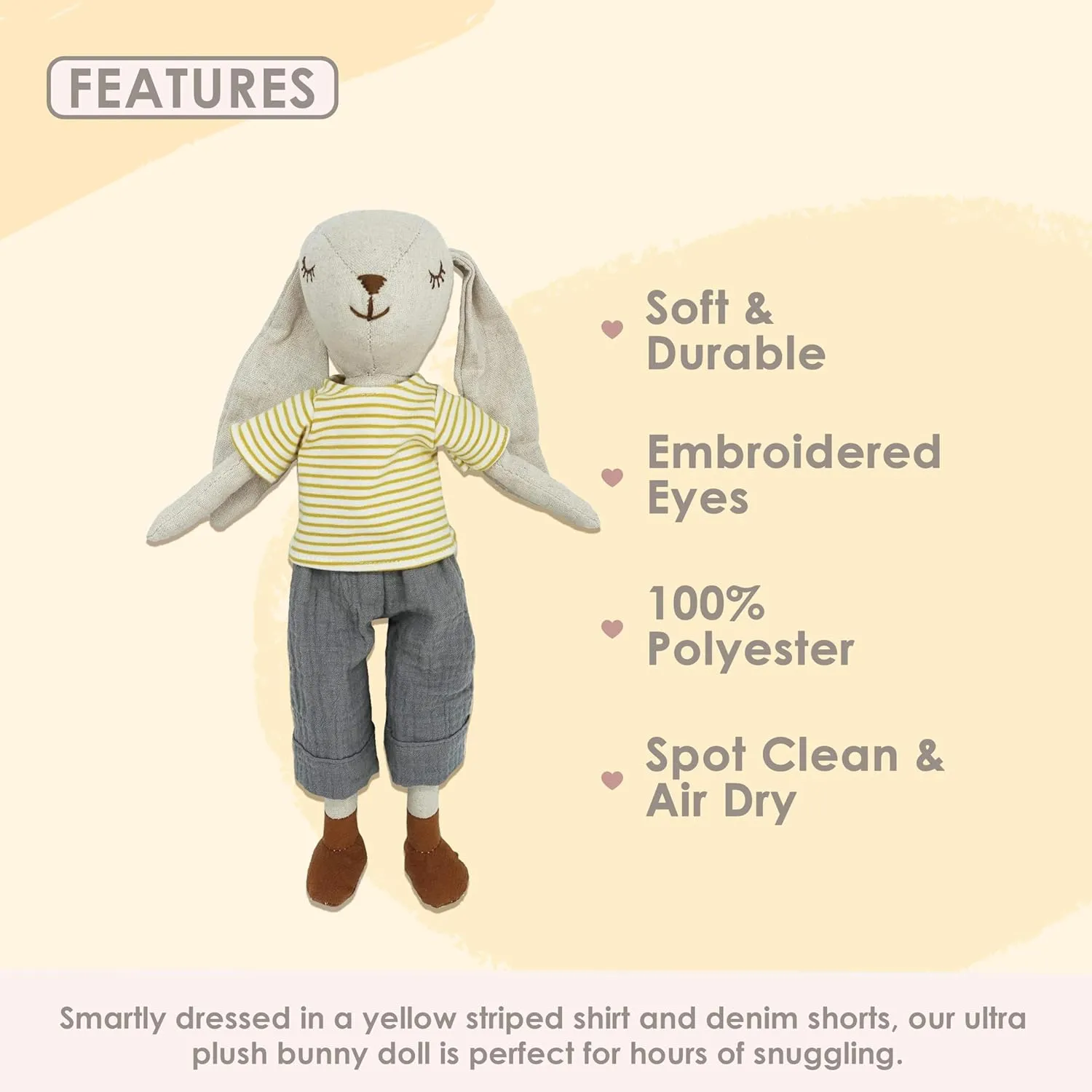 MON AMI Baxtor The Bunny Stuffed Animal Doll – 15”, Rabbit Plush Animal Doll, Use as Toy or Room Decor, Easter Gift for Kids of All Ages