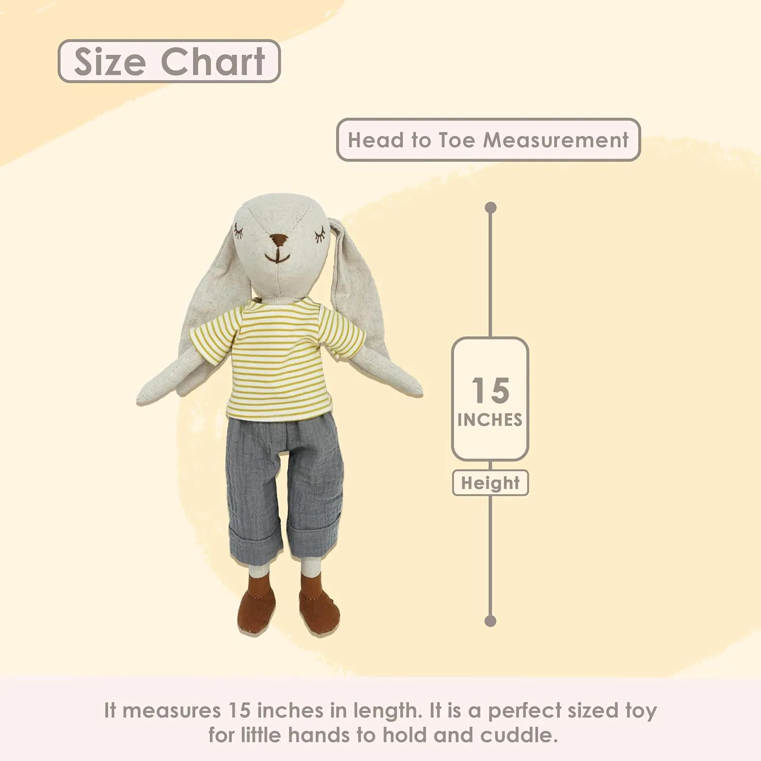 MON AMI Baxtor The Bunny Stuffed Animal Doll – 15”, Rabbit Plush Animal Doll, Use as Toy or Room Decor, Easter Gift for Kids of All Ages