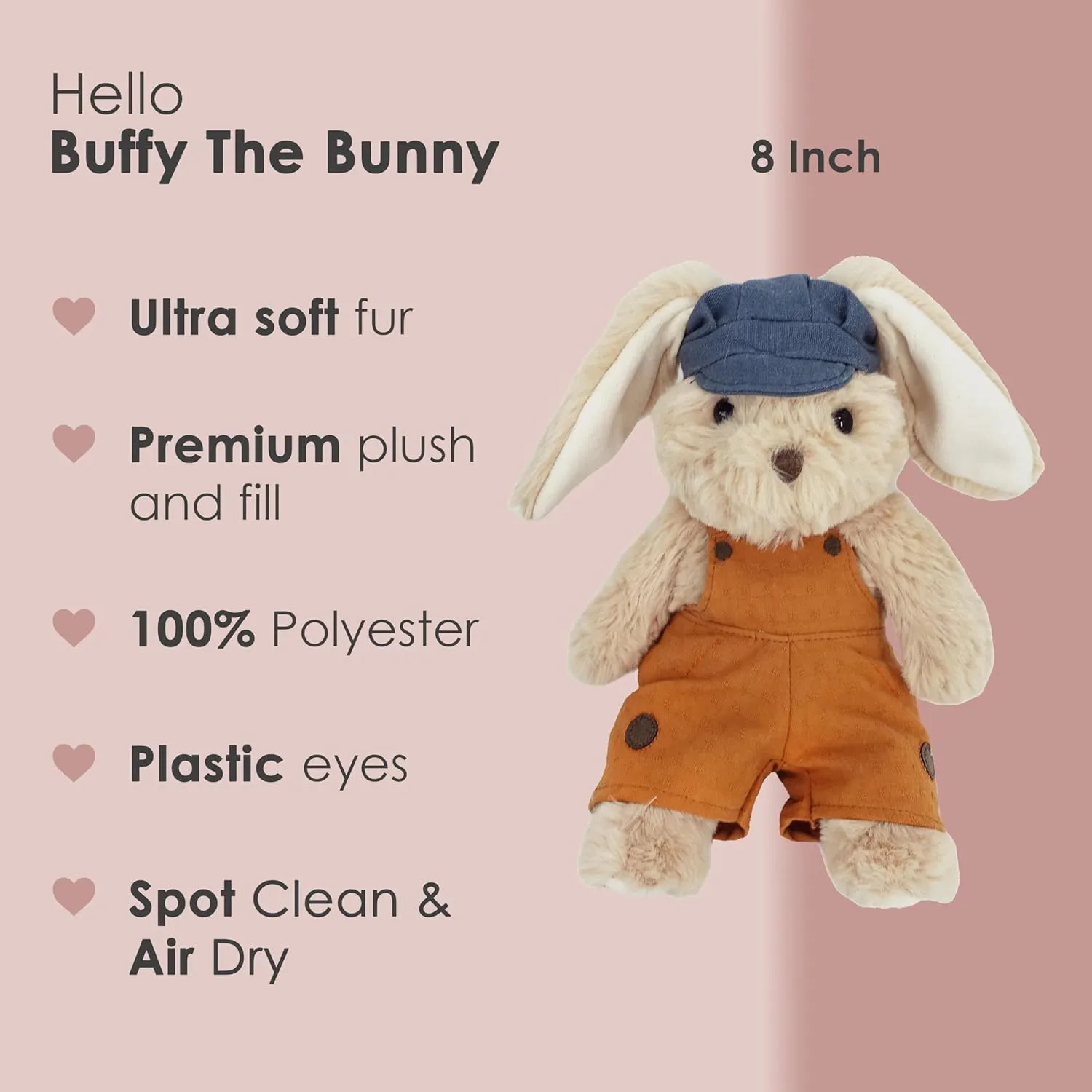 MON AMI Benjamin Bunny Stuffed Animal Plush Toy 8" Dressed Bunny with Floppy Ears, Soft & Cuddly Rabbit Stuffed Animal for Kids of All Ages