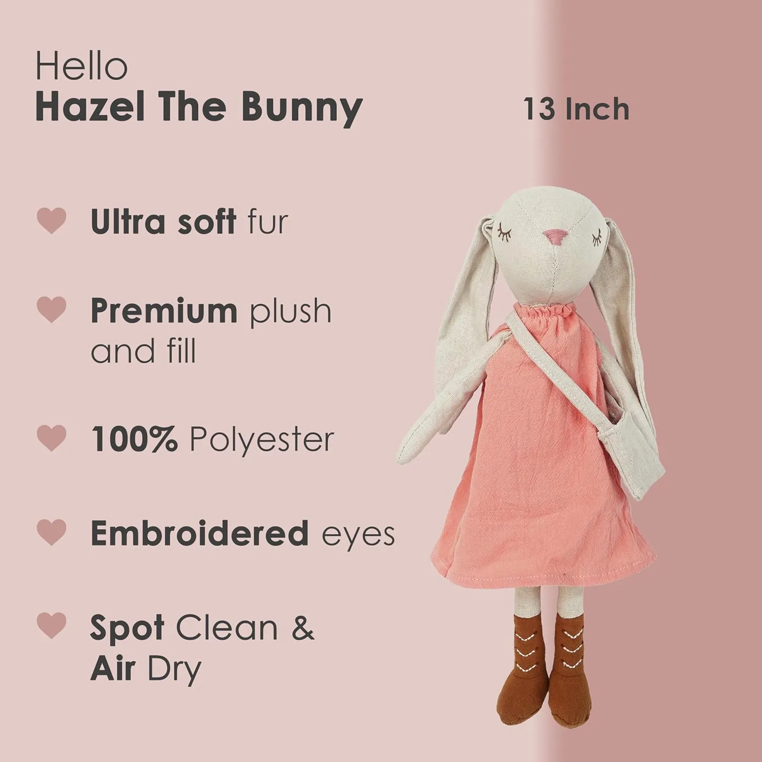 Mon Ami Hazel The Bunny Stuffed Doll - 13", Soft & Cuddly Plush Animal Doll, Use as Toy or Room Décor, Great Gift for Kids of All Ages