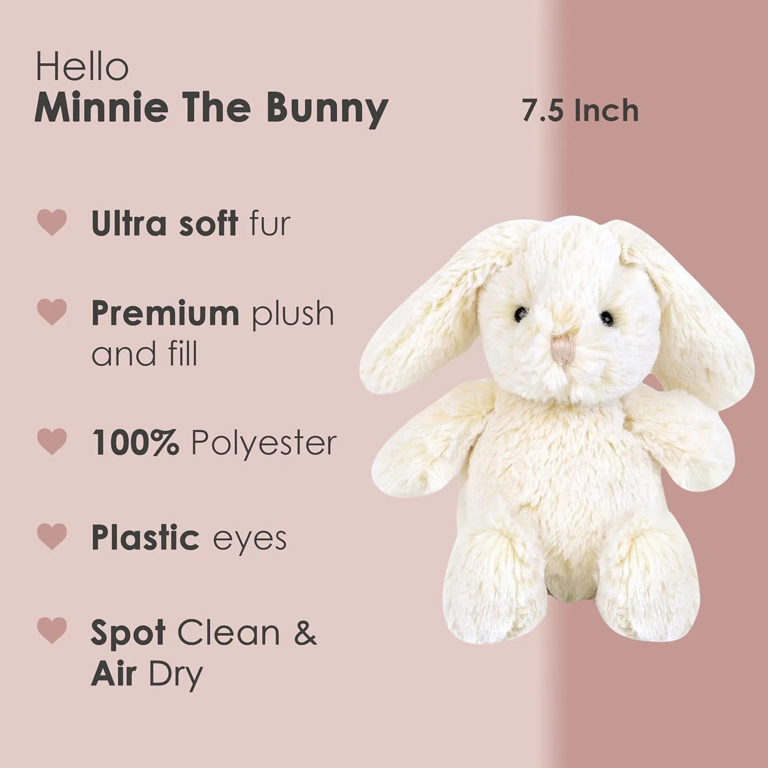 MON AMI Minnie The Bunny Plushie – 7.5” Soft and Cuddly Stuffed Animal Toy for Kids, Cute Easter or Birthday Gift, Huggable Bunny Plush for Children
