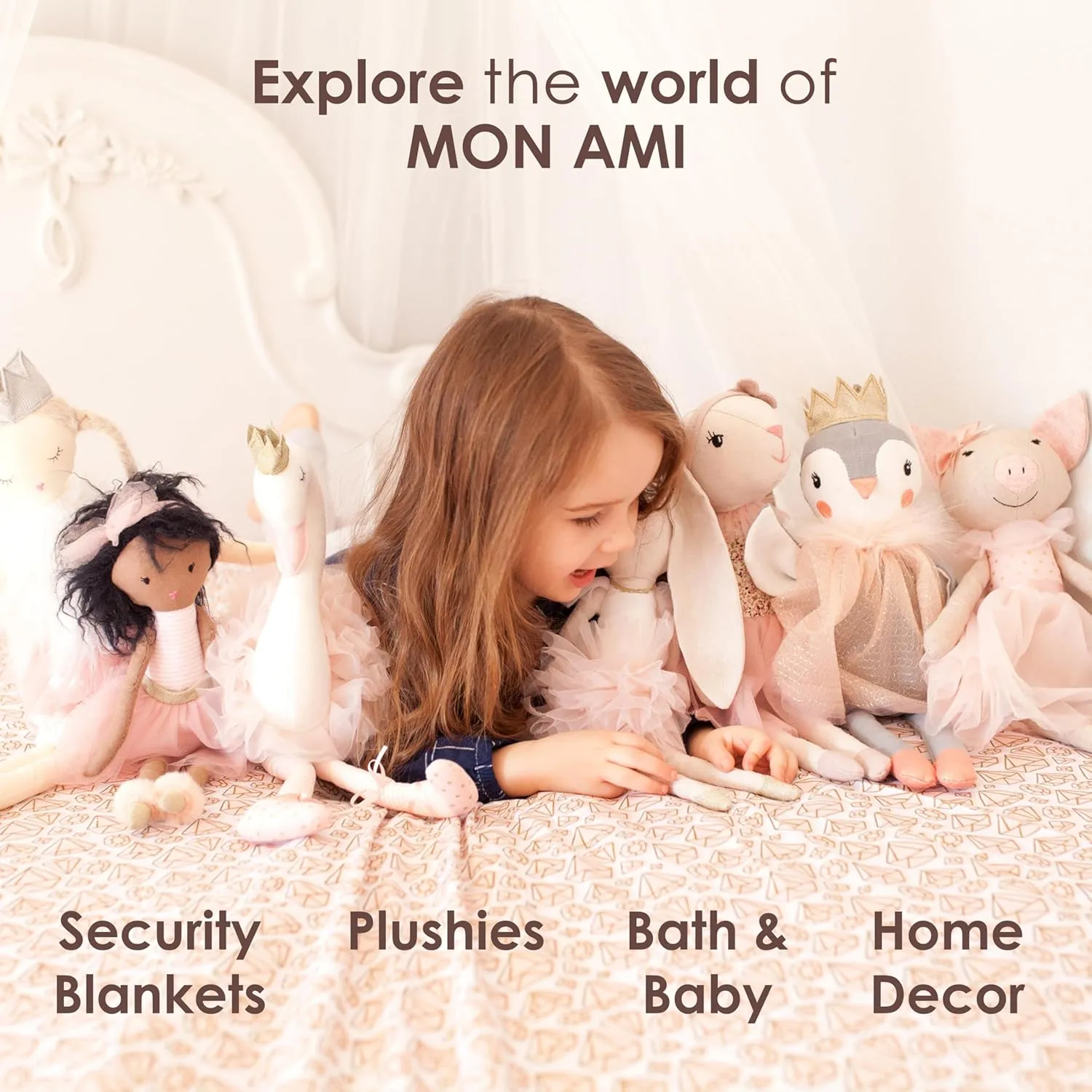 MON AMI Minnie The Bunny Plushie – 7.5” Soft and Cuddly Stuffed Animal Toy for Kids, Cute Easter or Birthday Gift, Huggable Bunny Plush for Children