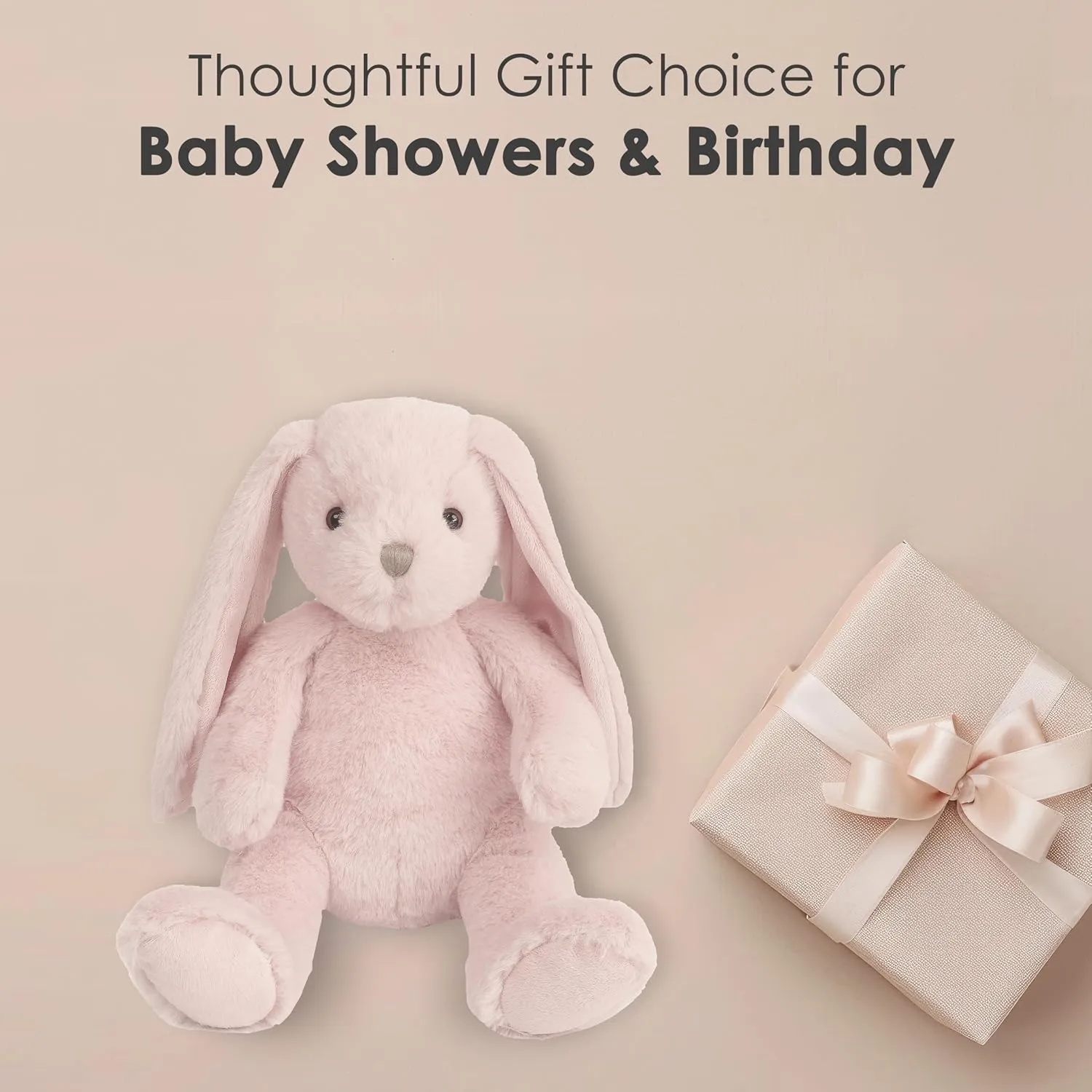 MON AMI Rosie The Bunny Stuffed Animal – 13” Pink, Soft & Cuddly, Huggable Rabbit Plush Toy, Nursery Décor, Great for Kids of All Ages