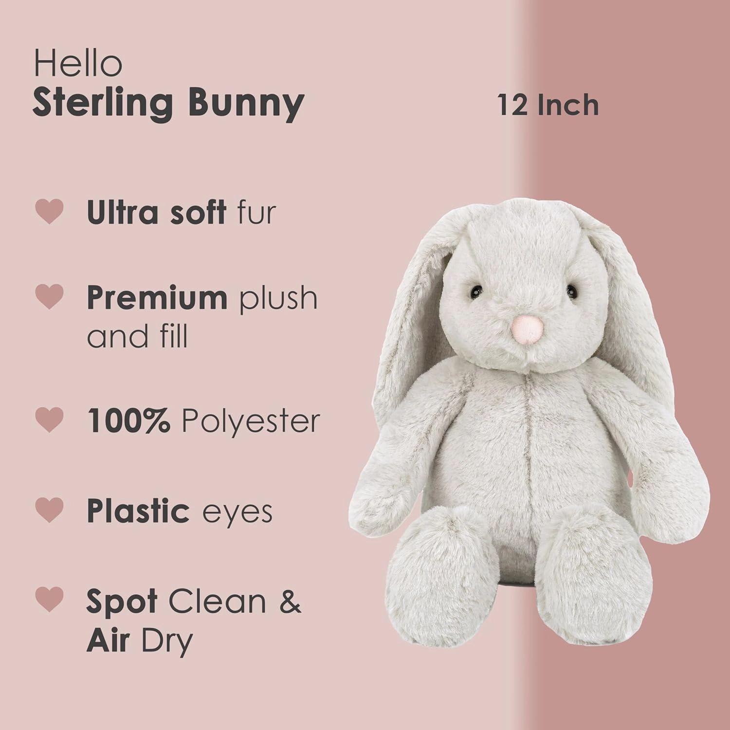 MON AMI Sterling Bunny Stuffed Animal – Soft & Cuddly, Huggable Rabbit Plush Toy, Nursery Décor, Valentine's Day