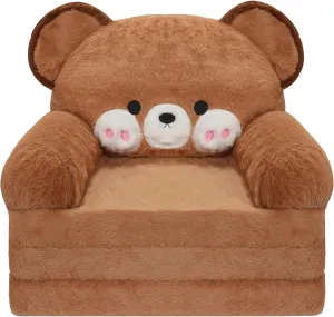 MONKISS Kids Couch, Comfy Toddler Chair, 2 in 1 Fold Out Kids Sofa to Lounger, Baby Sleeper Chair, Toddler Furniture, Birthday Gifts for Boys and Girls, 18  Months, Bear