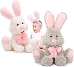 MorisMos 2 Packs Large Bunny Stuffed Animal 31.5'' Giant Stuffed Rabbit Toys for Kid Girl Boy,USA-Designed Grey/White Big Rabbit Plush, Jumbo Bunny Gifts for Birthday Party Decor