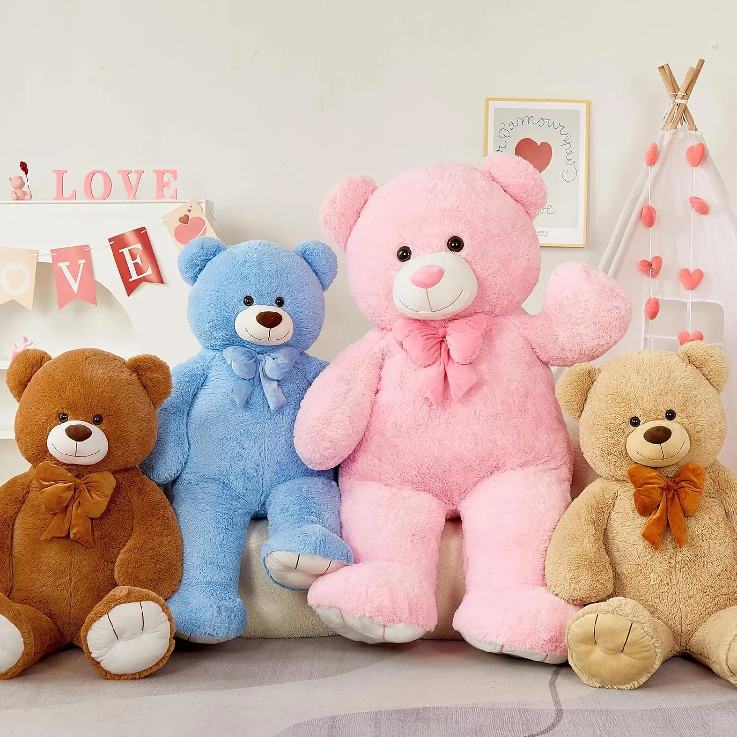 MorisMos Giant Teddy Bear 4 ft Stuffed Animal for Girlfriend,Cuddly Stuffed Big Bear Plush Toy for Valentines,47 inches Big Stuffed Animal Bear Christmas Baby Shower for Boyfriend,Wife,Children