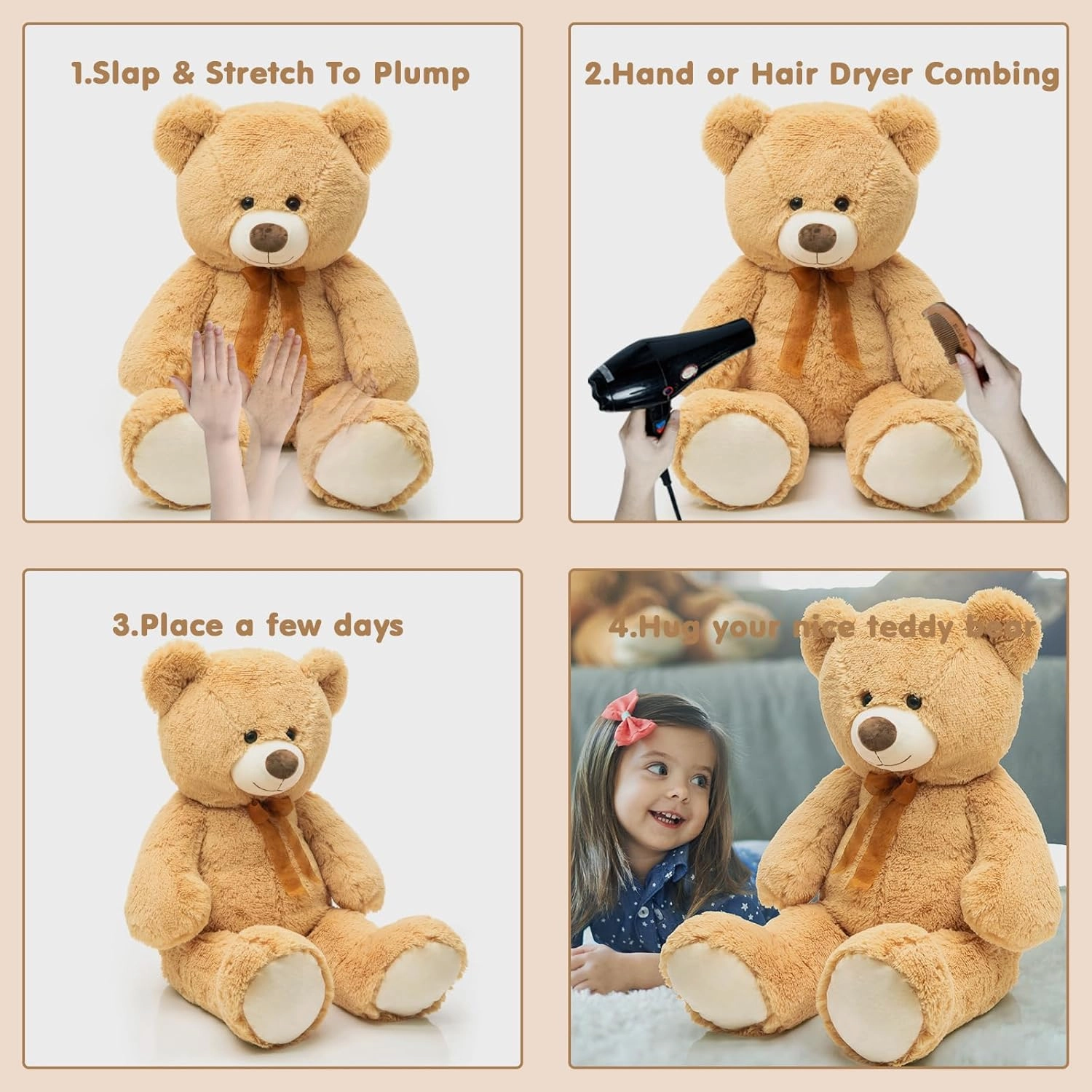 MorisMos Giant Teddy Bear Stuffed Animal 3ft,36'' Big Bear for Kid,Large Stuffed Bear for Baby Shower, Teddy Bear for Girlfriend Boyfriend Wife Mom Fiancée Valentine's Birthday, Tan