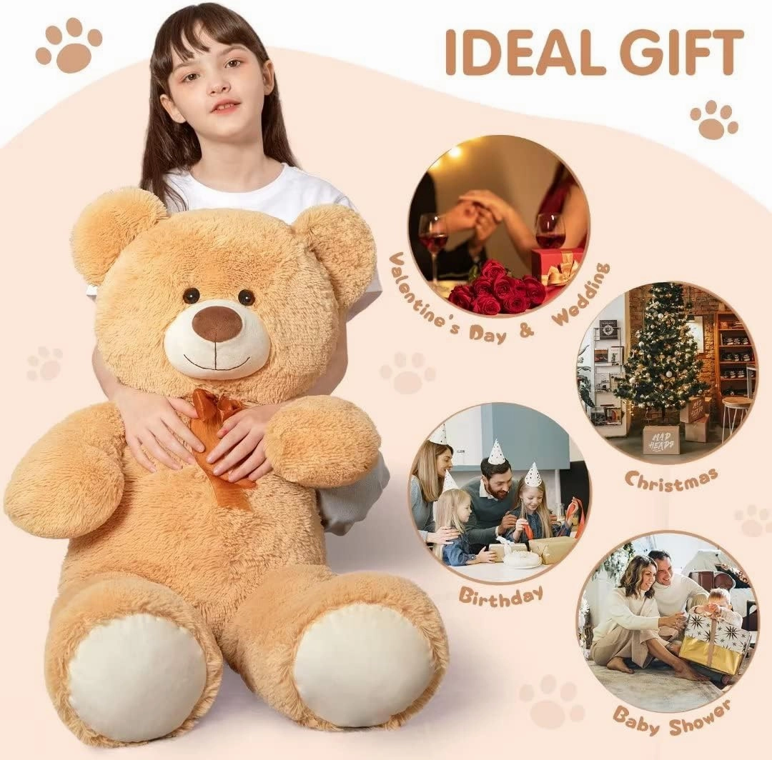 MorisMos Giant Teddy Bear Stuffed Animal 3ft,36'' Big Bear for Kid,Large Stuffed Bear for Baby Shower, Teddy Bear for Girlfriend Boyfriend Wife Mom Fiancée Valentine's Birthday, Tan