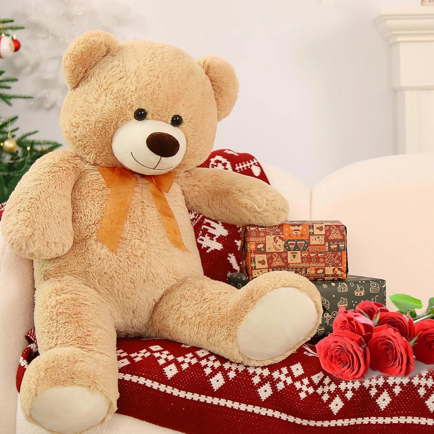 MorisMos Giant Teddy Bear Stuffed Animal 3ft,36'' Big Bear for Kid,Large Stuffed Bear for Baby Shower, Teddy Bear for Girlfriend Boyfriend Wife Mom Fiancée Valentine's Birthday, Tan