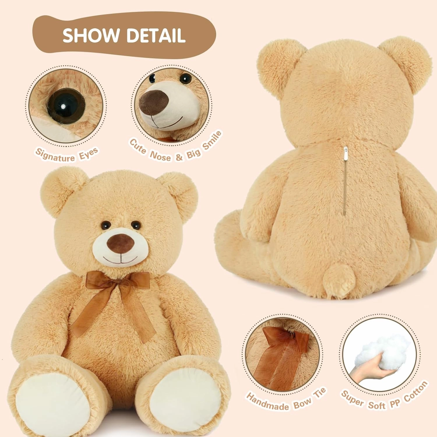 MorisMos Giant Teddy Bear Stuffed Animal 3ft,36'' Big Bear for Kid,Large Stuffed Bear for Baby Shower, Teddy Bear for Girlfriend Boyfriend Wife Mom Fiancée Valentine's Birthday, Tan