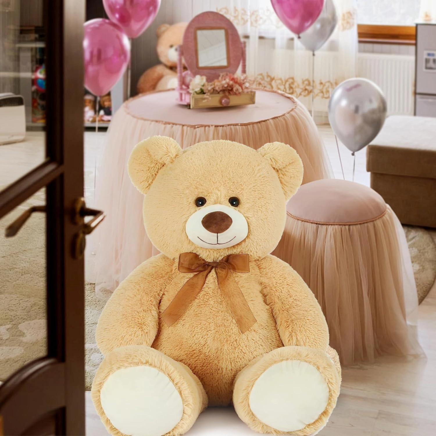MorisMos Giant Teddy Bear Stuffed Animal 3ft,36'' Big Bear for Kid,Large Stuffed Bear for Baby Shower, Teddy Bear for Girlfriend Boyfriend Wife Mom Fiancée Valentine's Birthday, Tan