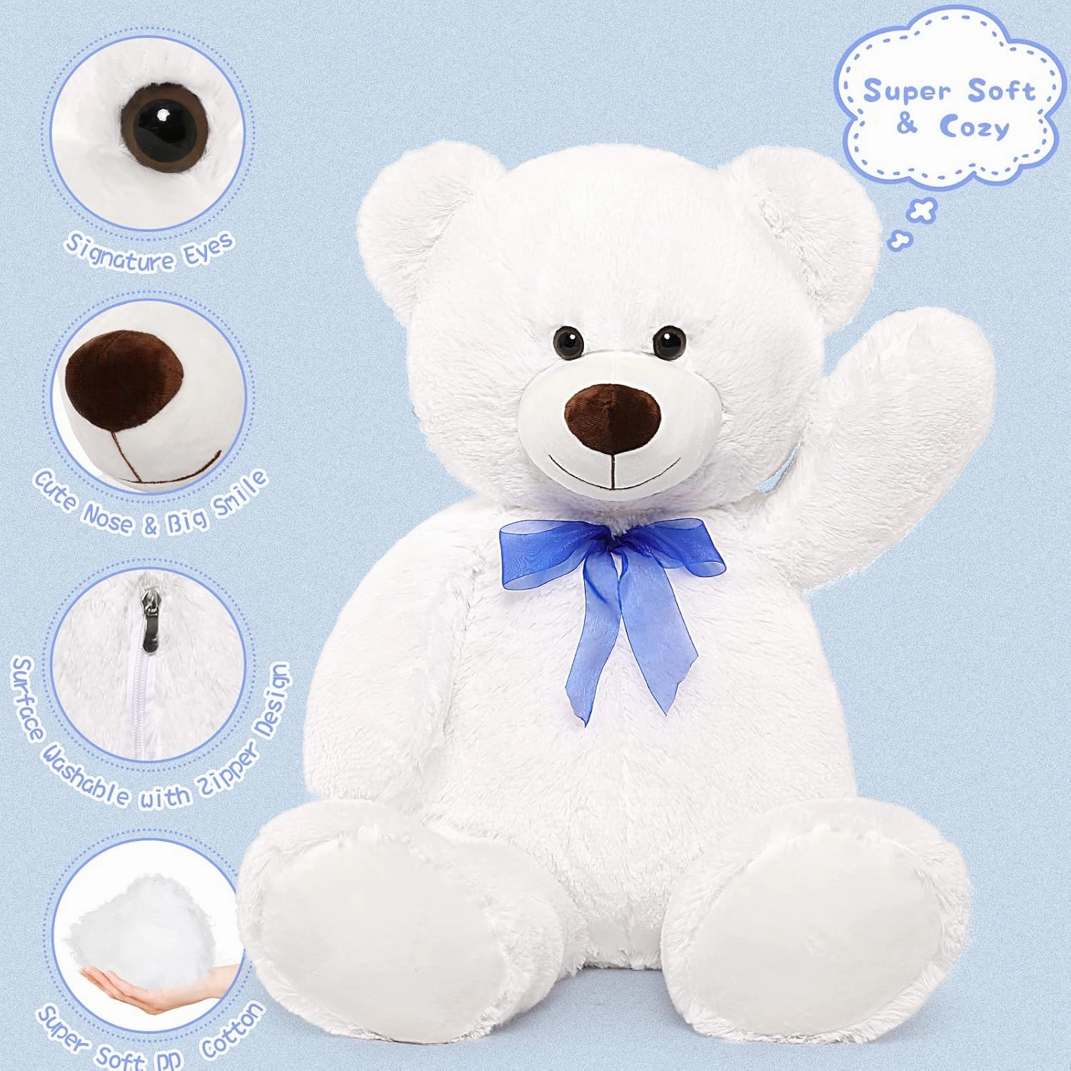 MorisMos Giant Teddy Bear Stuffed Animal 3ft-36 inch Big Teddy Bear Gifts for Girlfriend Boyfriend Wife Mom Fiancée Gift,Large White Bear for Baby Shower Birthday Christmas Decor,White